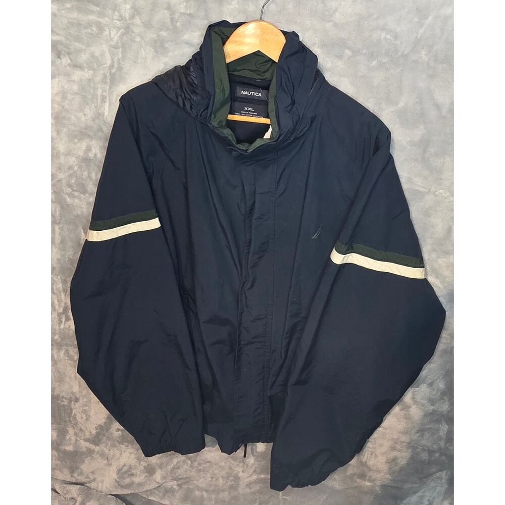 NAUTICA NX1000 Hooded Mesh Lined Weather Resistant JACKET Navy Blue Men's XXL